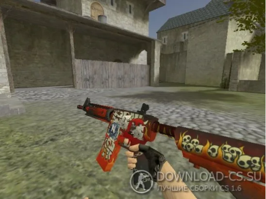 Модель HD M4A4 «Hellfire» с наклейками для CS 1.6