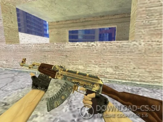 Модель HD AK-47 «Cartel Gold» с анимацией осмотра для CS 1.6