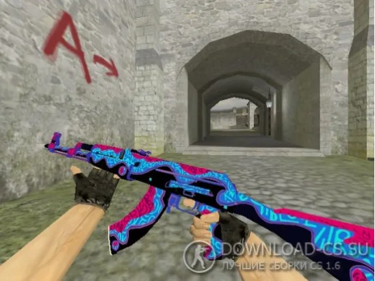 Модель HD AK-47 «Red Ice» с анимацией осмотра для CS 1.6