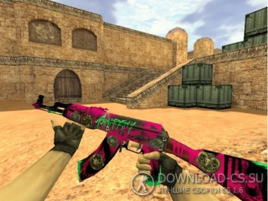 Модель HD AK-47 «Neon Revolution» с наклейками для CS 1.6